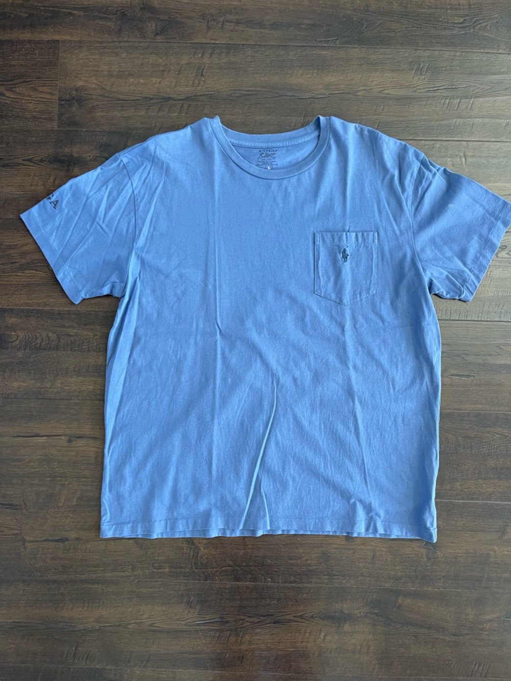 POLO RALPH LAUREN Blue Crewneck Shirtsleeves Logo Pocket Tee AJGA‎ Preppy LARGE